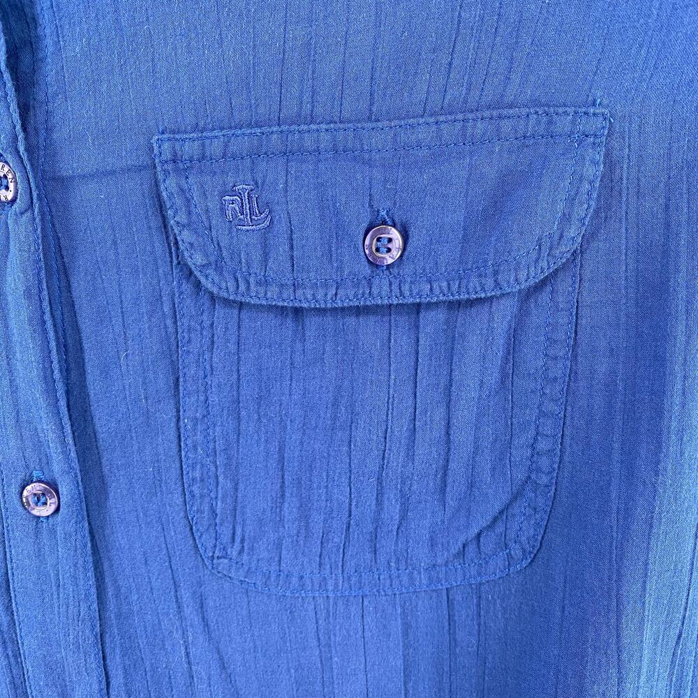 Ralph Lauren Blue Long Sleeve Button Down Shirt Womens L 100% Cotton Loose Fit - Picture 7 of 16